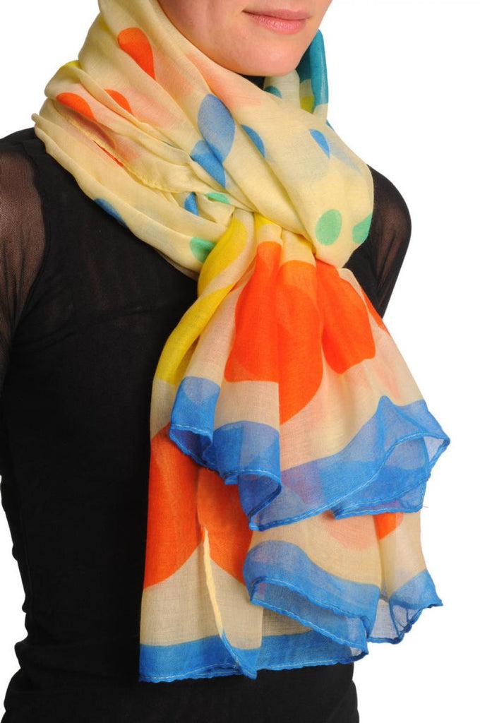 Liss Kiss Rainbow Polka Dots On Cream Beige Unisex Scarf & Beach Sarong - Scarf