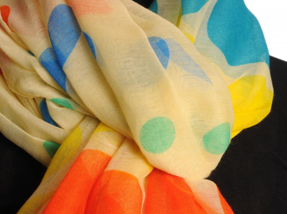Liss Kiss Rainbow Polka Dots On Cream Beige Unisex Scarf & Beach Sarong - Scarf