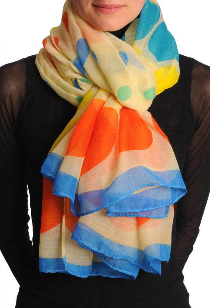 liss kiss Rainbow Polka Dots On Cream Beige Unisex Scarf & Beach Sarong - Scarf