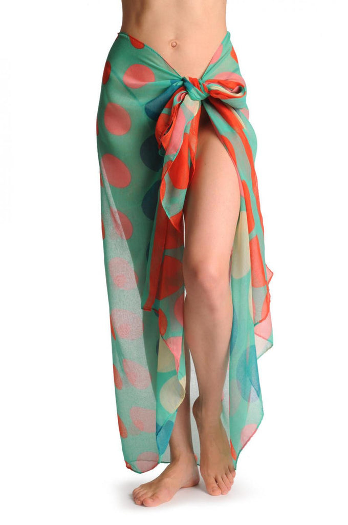 Liss Kiss Rainbow Polka Dots On Green Unisex Scarf & Beach Sarong - Scarf