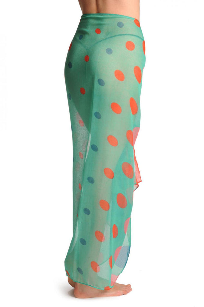 Liss Kiss Rainbow Polka Dots On Green Unisex Scarf & Beach Sarong - Scarf