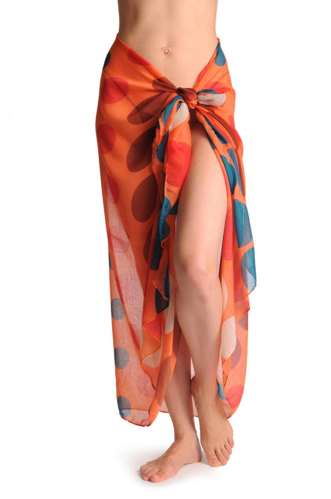 Liss Kiss Rainbow Polka Dots On Peach Orange Unisex Scarf & Beach Sarong - Scarf