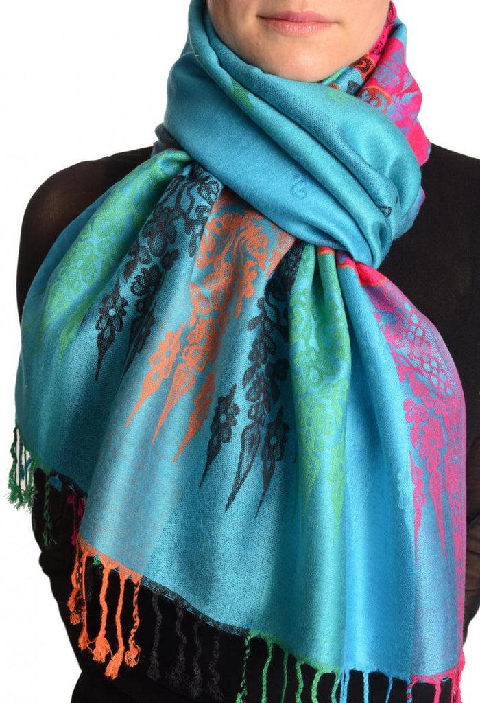 liss kiss Rainbow Stripes In Blue Pashmina With Tassels - Scarf