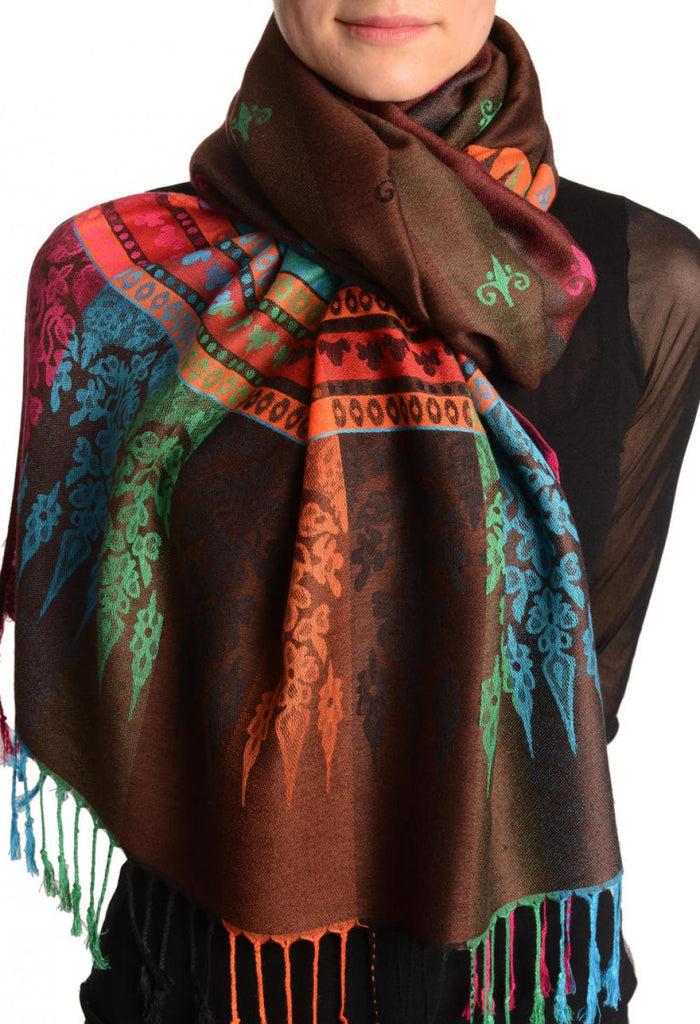 liss kiss Rainbow Stripes In Brown Pashmina With Tassels - Scarf