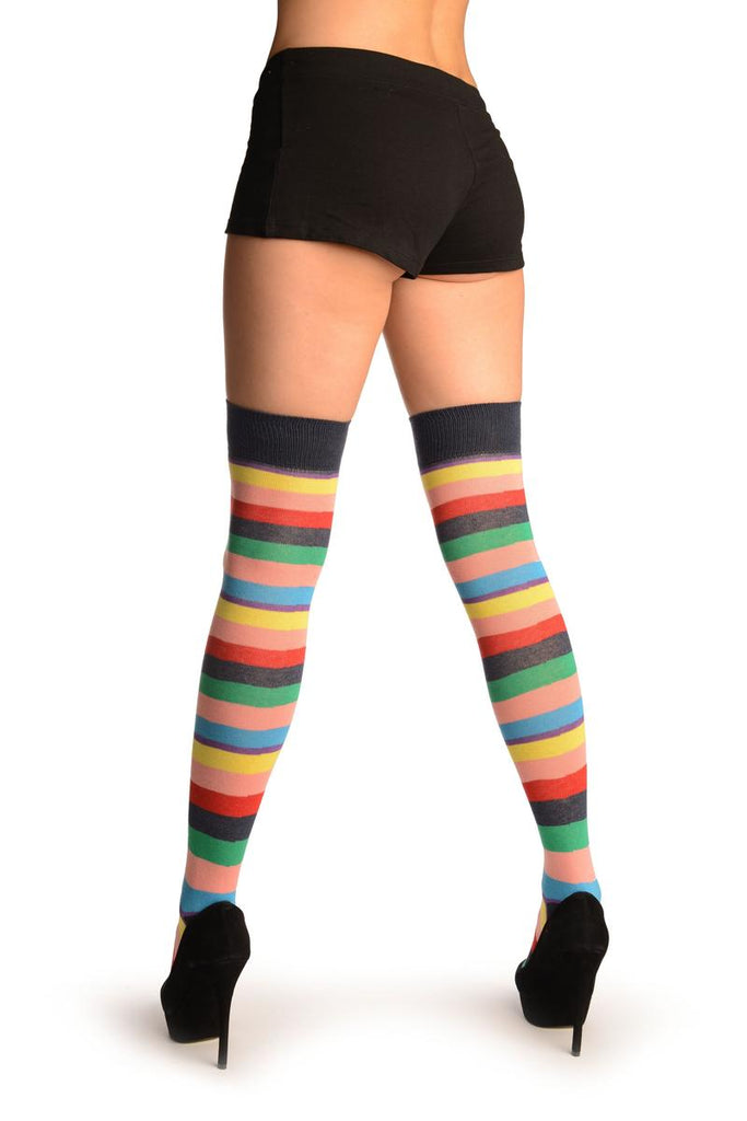 Liss Kiss Rainbow Stripes With Purple Over The Knee Socks - Over The Knee Socks
