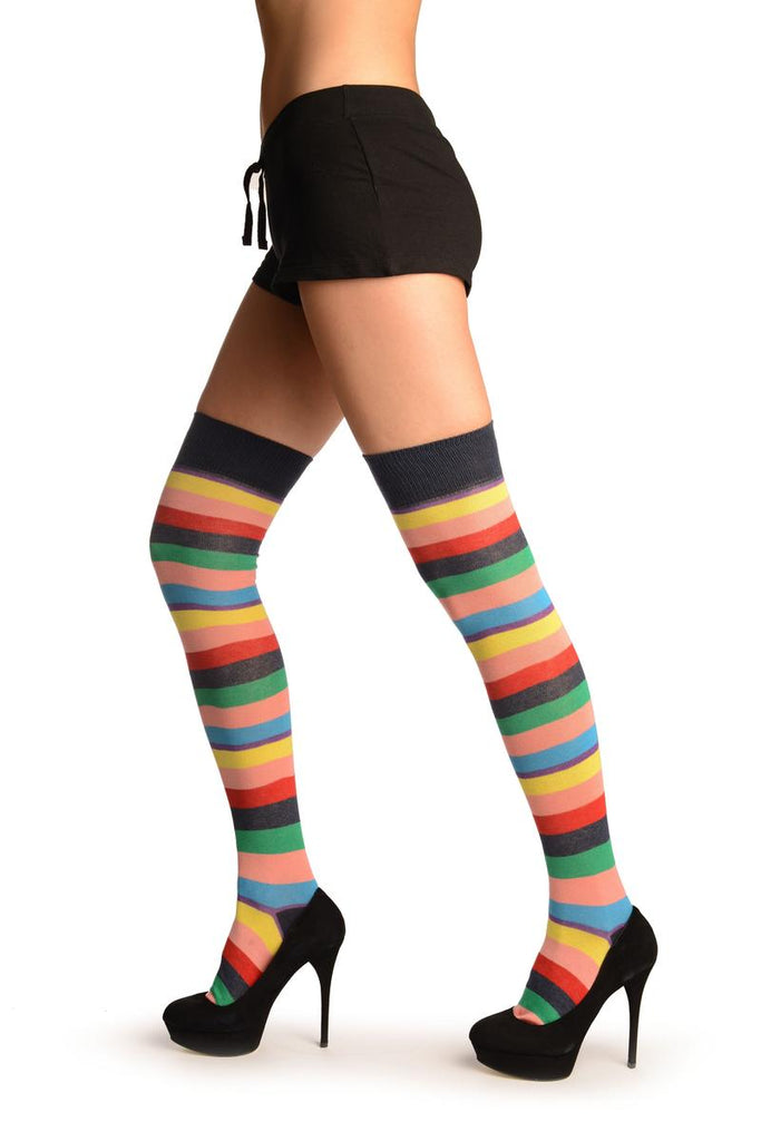 Liss Kiss Rainbow Stripes With Purple Over The Knee Socks - Over The Knee Socks