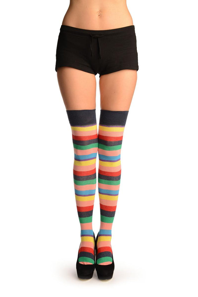 liss kiss Rainbow Stripes With Purple Over The Knee Socks - Over The Knee Socks