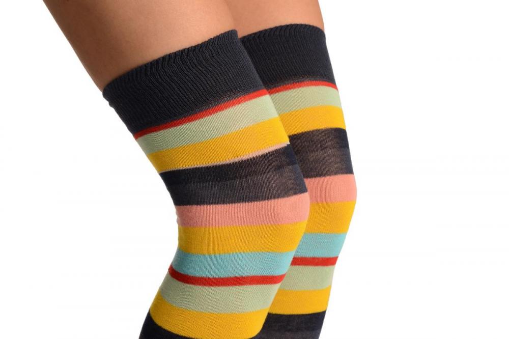 Liss Kiss Rainbow Stripes With Red Over The Knee Socks - Over The Knee Socks