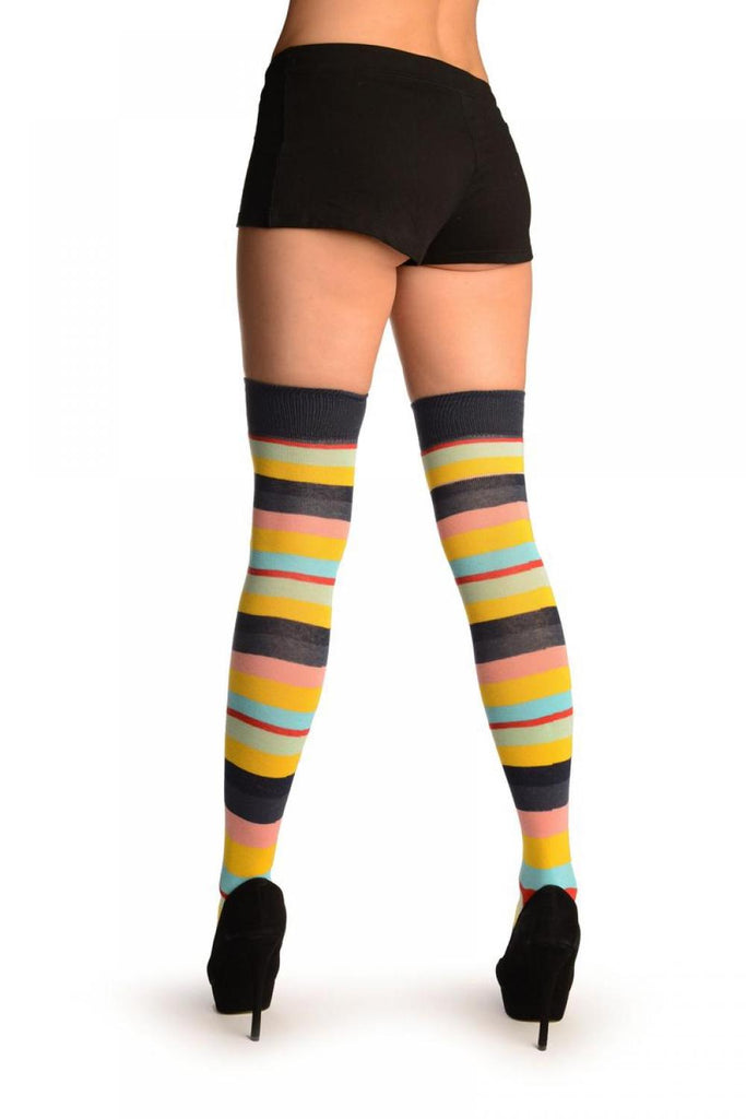Liss Kiss Rainbow Stripes With Red Over The Knee Socks - Over The Knee Socks