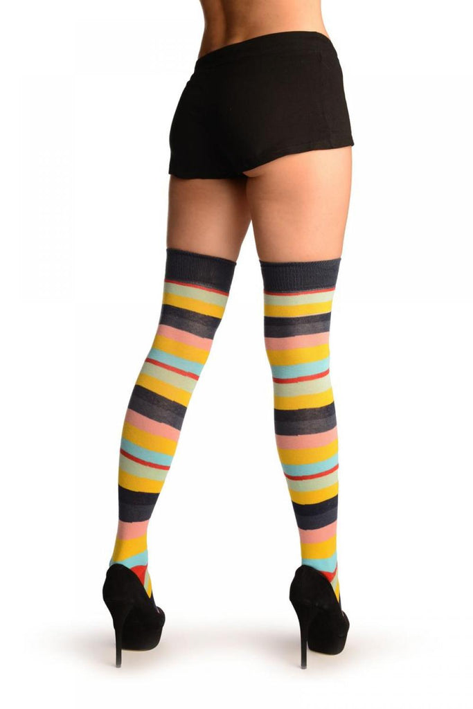 Liss Kiss Rainbow Stripes With Red Over The Knee Socks - Over The Knee Socks
