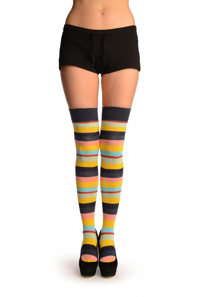 Liss Kiss Rainbow Stripes With Red Over The Knee Socks - Over The Knee Socks