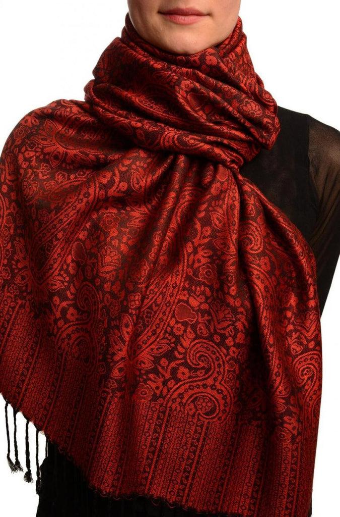 liss kiss Red & Black Paisleys Pashmina Feel With Tassels - Scarf