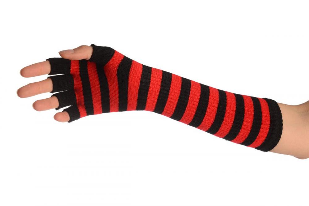 Liss Kiss Red & Black Stripes Fingerless Gloves - Gloves