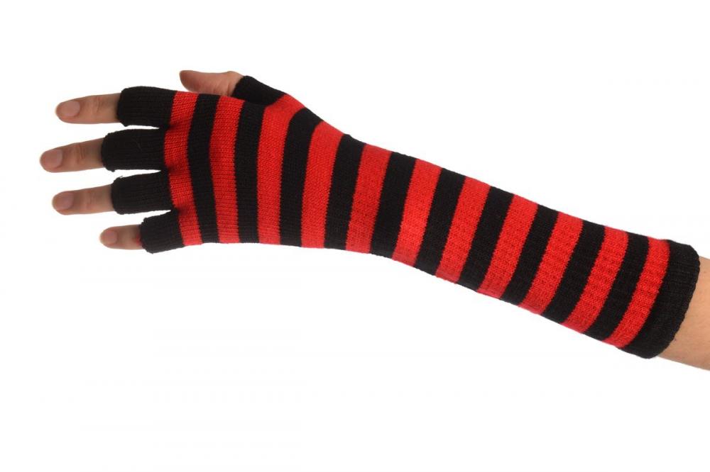 Liss Kiss Red & Black Stripes Fingerless Gloves - Gloves