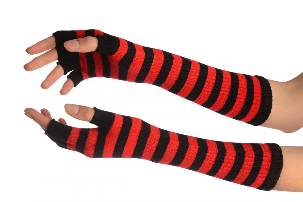 liss kiss Red & Black Stripes Fingerless Gloves - Gloves
