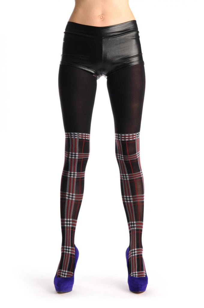 Liss Kiss Red Black & White Checkered Sock With Transparent Top - Tights