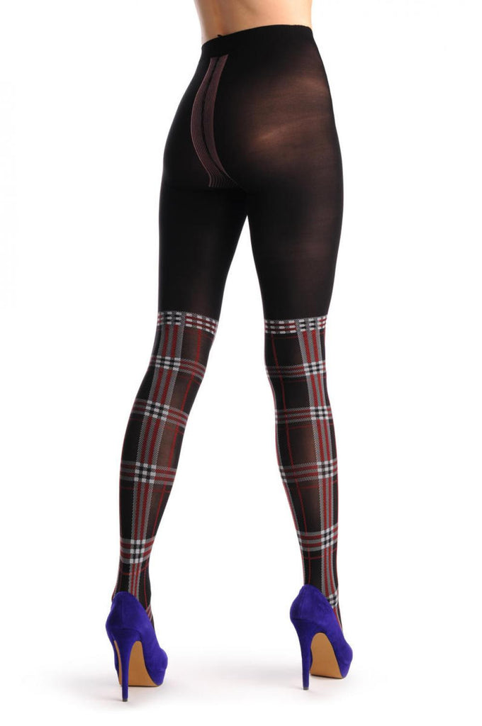 Liss Kiss Red Black & White Checkered Sock With Transparent Top - Tights