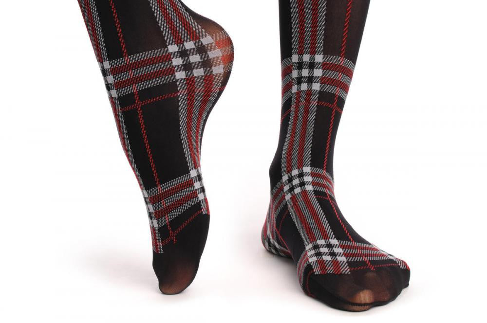 Liss Kiss Red Black & White Checkered Sock With Transparent Top - Tights