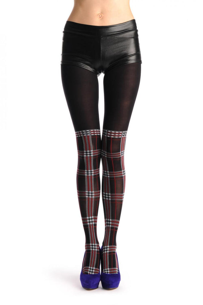 liss kiss Red Black & White Checkered Sock With Transparent Top - Tights