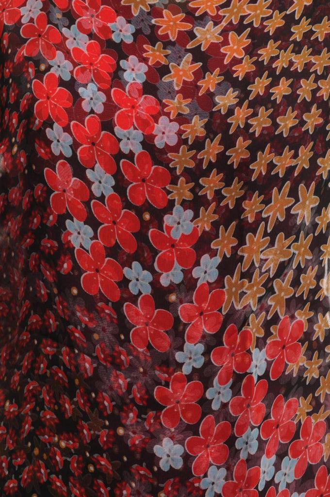 Liss Kiss Red Blue & Brown Small Flowers On Black - Scarf