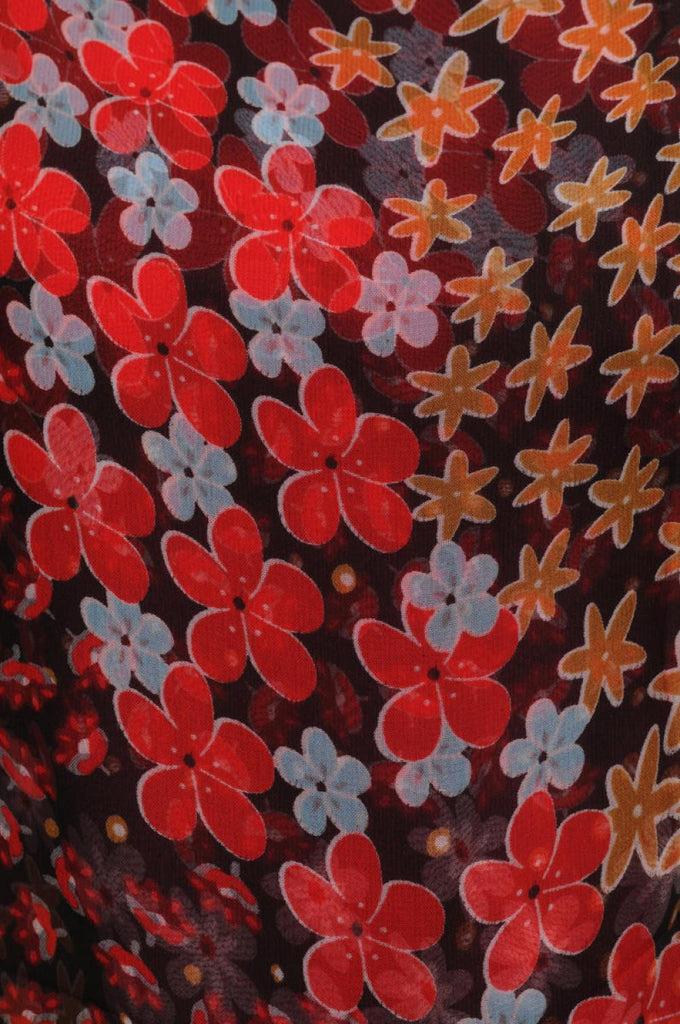 Liss Kiss Red Blue & Brown Small Flowers On Black - Scarf