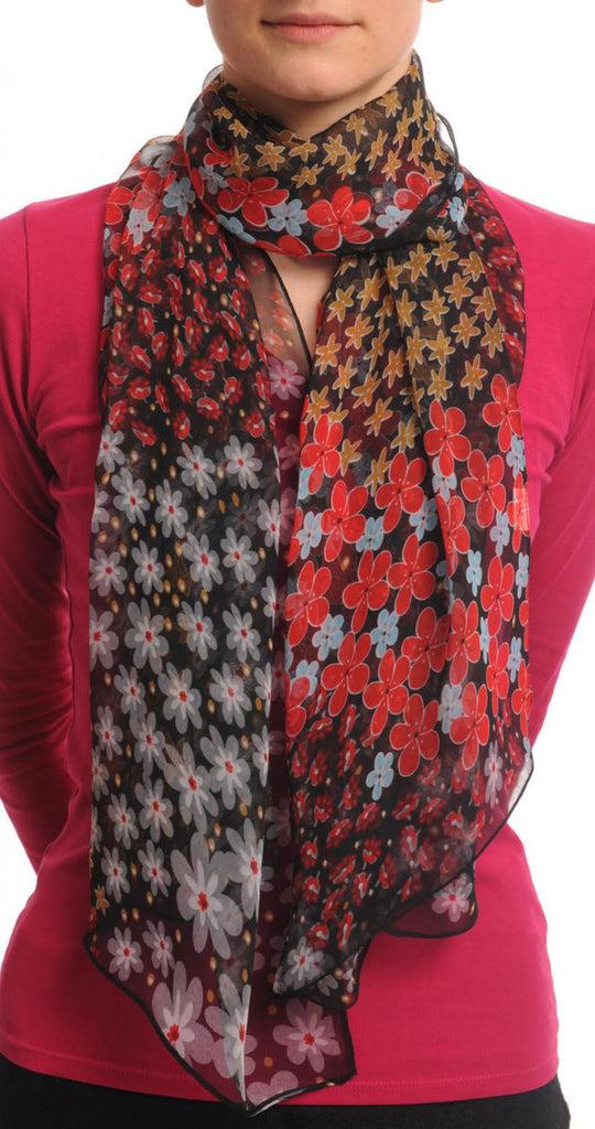 liss kiss Red Blue & Brown Small Flowers On Black - Scarf