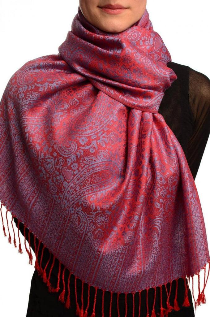 liss kiss Red & Blue Paisleys Pashmina Feel With Tassels - Scarf