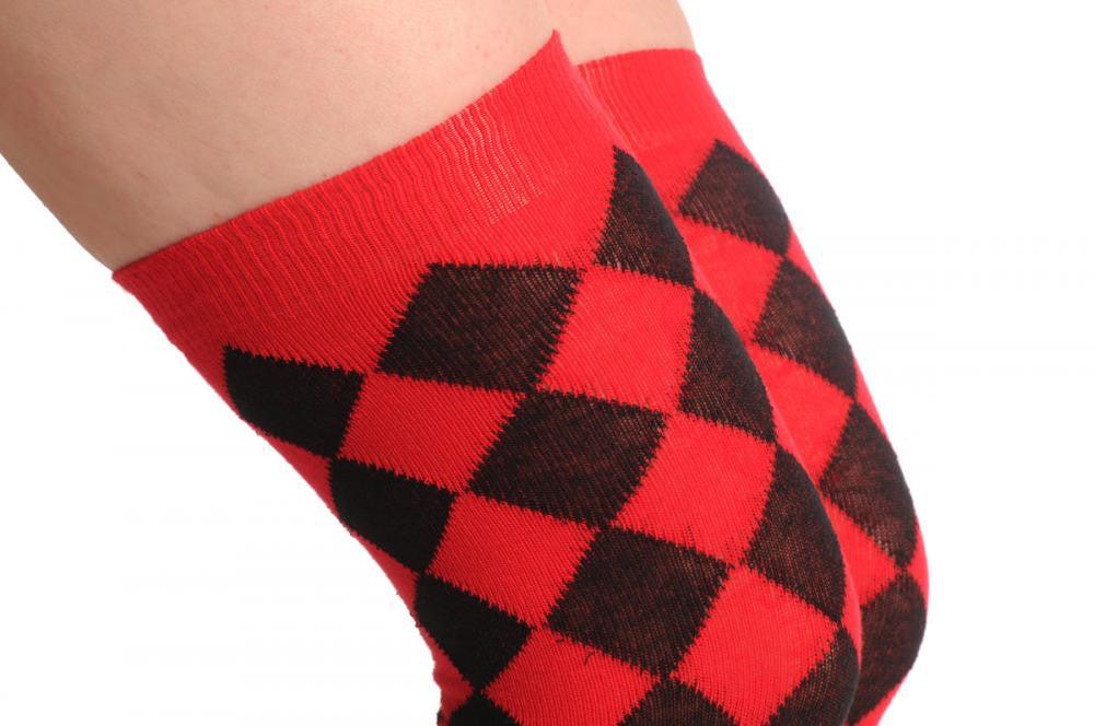 Liss Kiss Red Checkered Diagonal - Over The Knee Socks