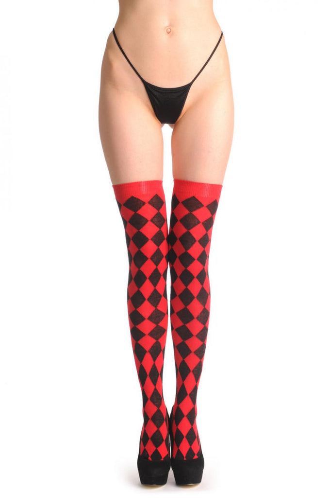 liss kiss Red Checkered Diagonal - Over The Knee Socks