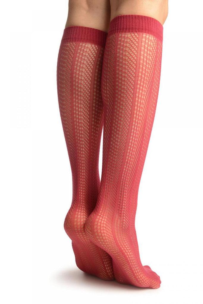 Liss Kiss Red Crochet Stripes Socks Knee High - Socks