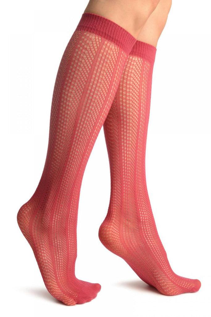 liss kiss Red Crochet Stripes Socks Knee High - Socks
