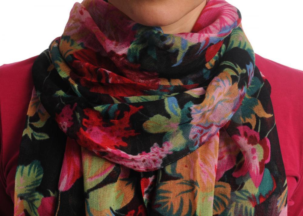 Liss Kiss Red & Dark Red Summer Garden Flowers On Black - Scarf