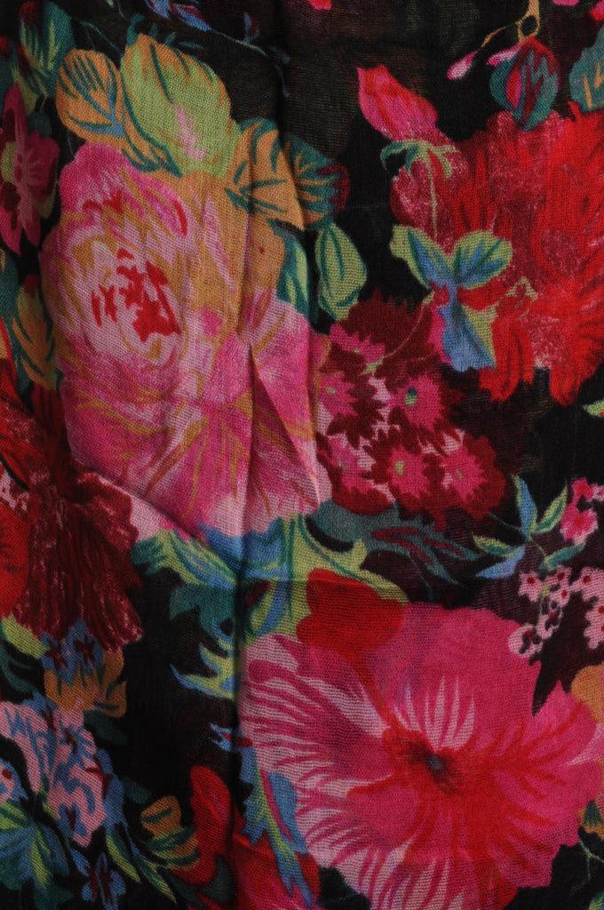 Liss Kiss Red & Dark Red Summer Garden Flowers On Black - Scarf