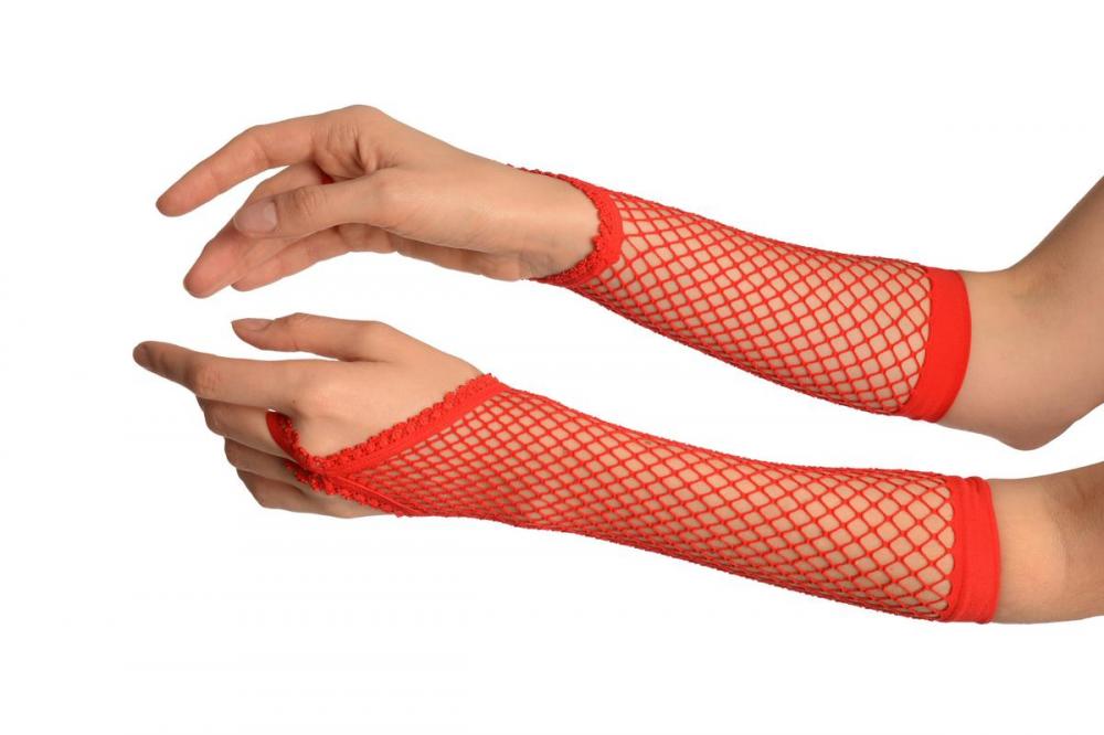 liss kiss Red Finger Loop Fishnet Party Gloves - Gloves