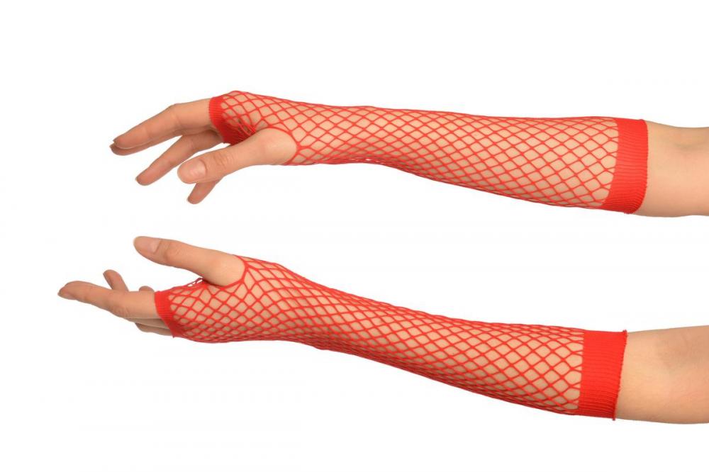 Liss Kiss Red Fishnet Fingerless Party Gloves - Gloves