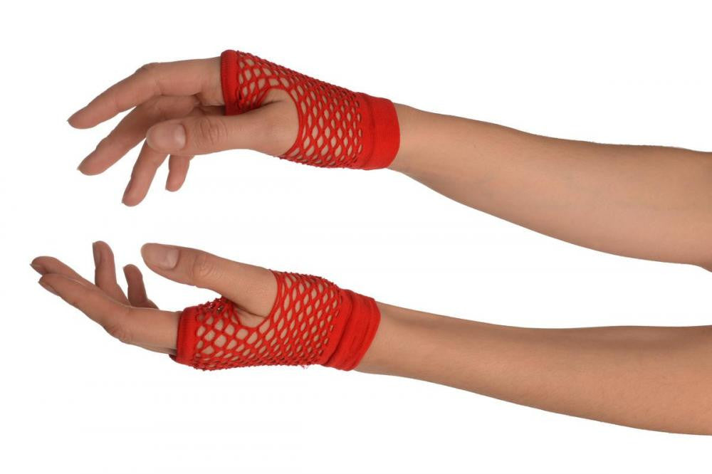liss kiss Red Fishnet Fingerless Party Gloves - Gloves