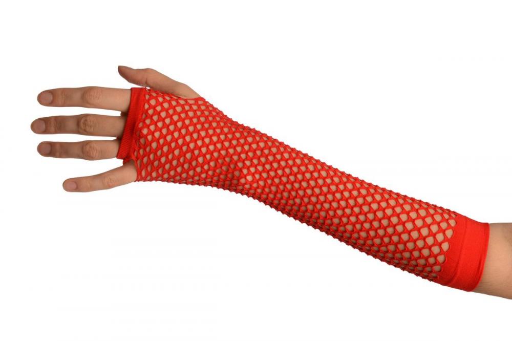 Liss Kiss Red Fishnet Mesh Net Fingerless Party Gloves - Gloves