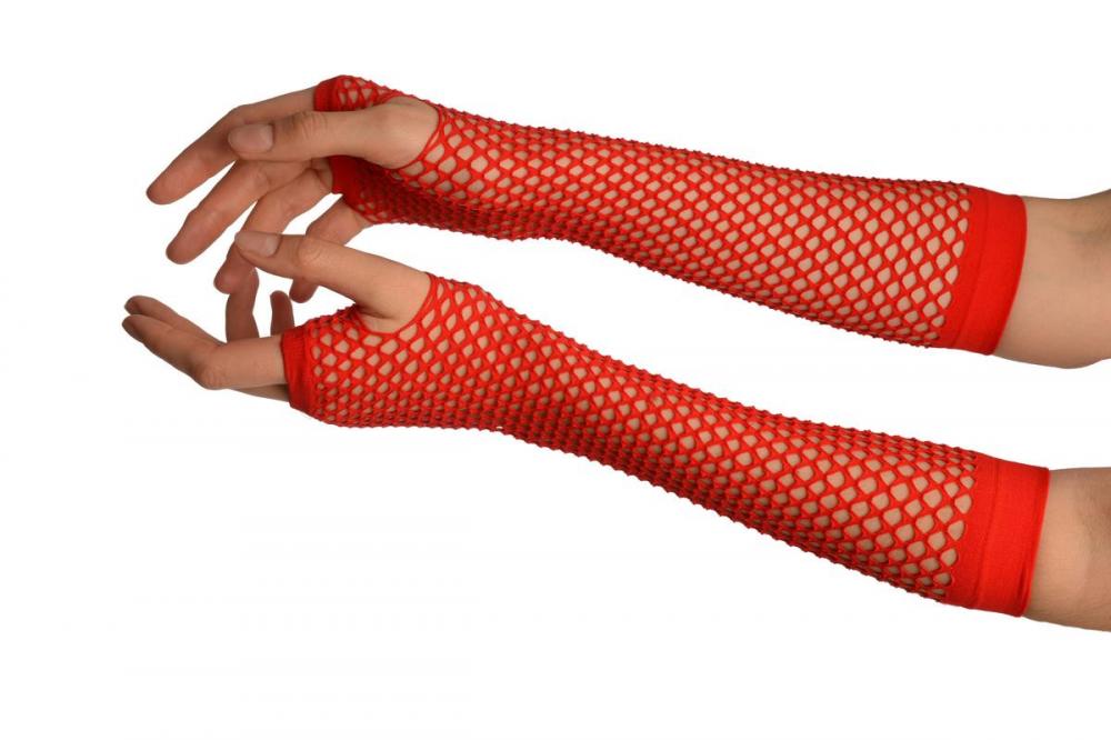 liss kiss Red Fishnet Mesh Net Fingerless Party Gloves - Gloves