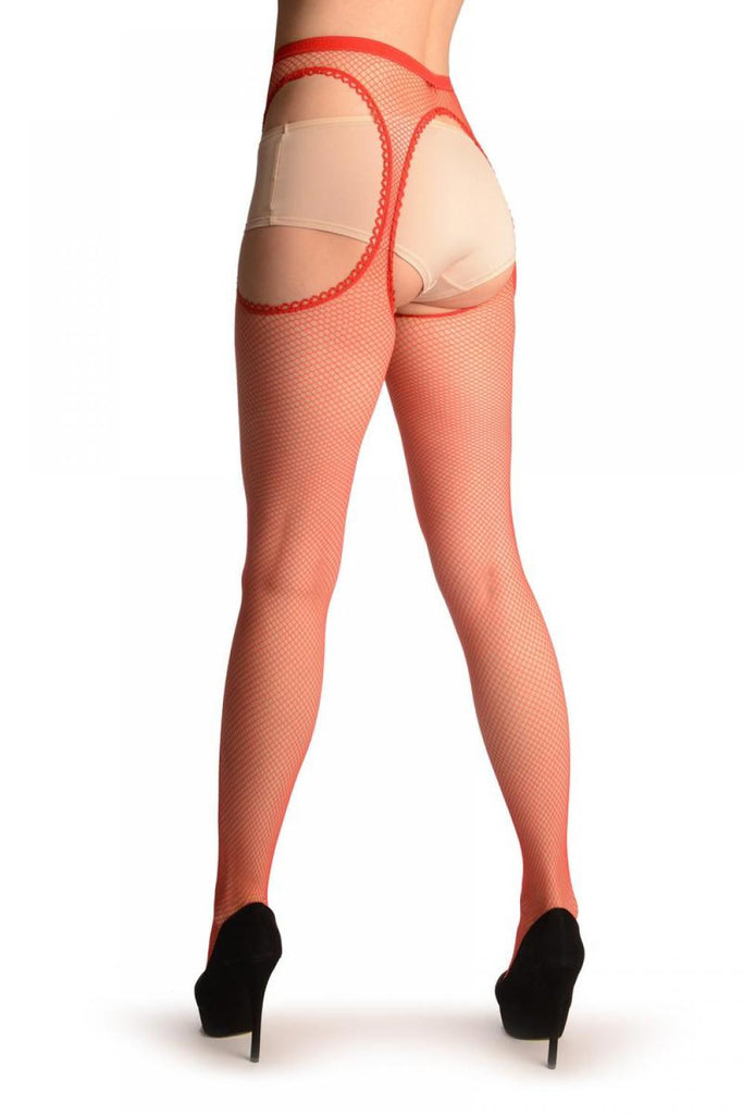 Liss Kiss Red Fishnet With Attached Suspender Belt - Tights