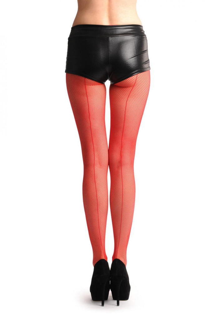 Liss Kiss Red Fishnet With Red Seam At The Back - Tights