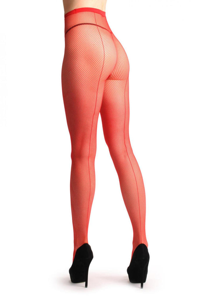 liss kiss Red Fishnet With Red Seam At The Back - Tights