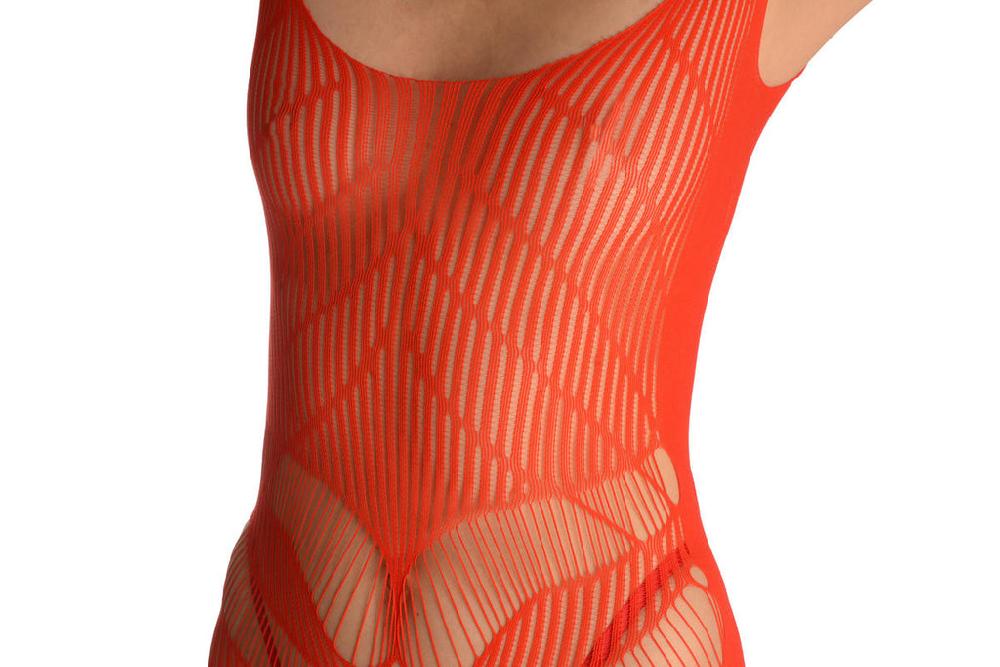Liss Kiss Red Geometrical Lace Shoulders Mini Dress (Bodystocking) - Bodystocking