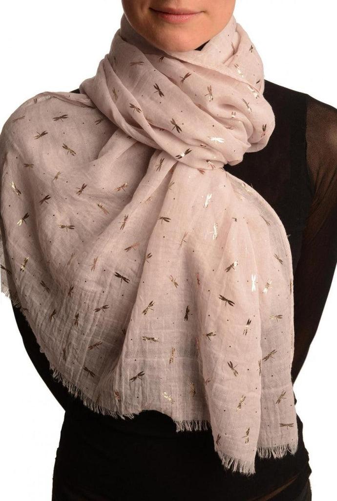 liss kiss Red Gold Printed Dragonfly On Cream Scarf - Scarf