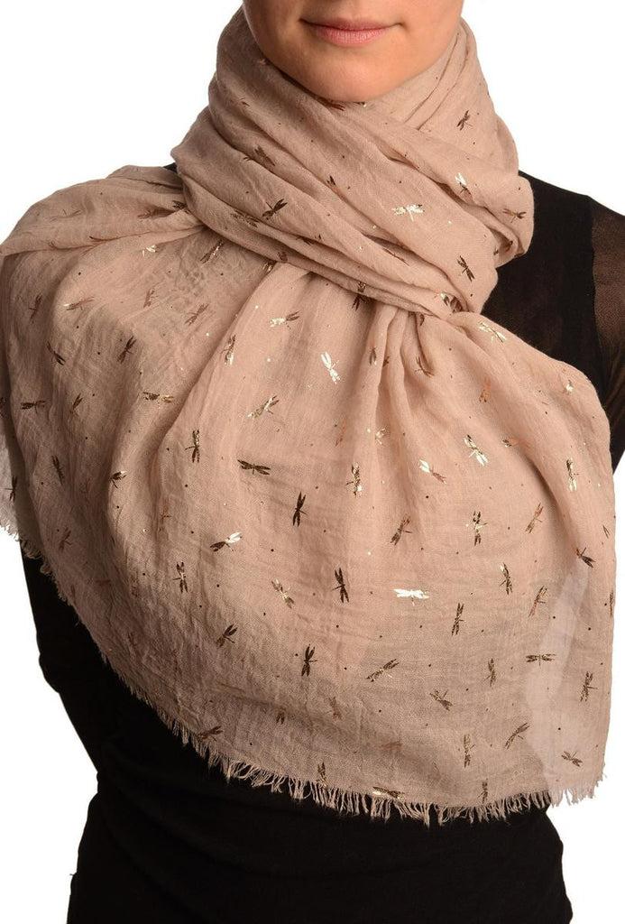 liss kiss Red Gold Printed Dragonfly On Mocha Scarf - Scarf