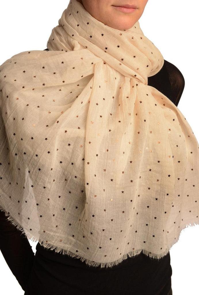 Liss Kiss Red Gold Printed Stars On Cream Scarf - Scarf