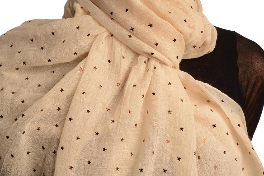 Liss Kiss Red Gold Printed Stars On Cream Scarf - Scarf