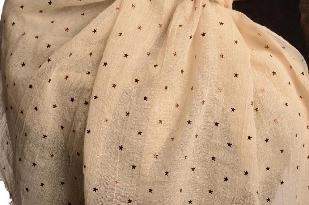 Liss Kiss Red Gold Printed Stars On Cream Scarf - Scarf