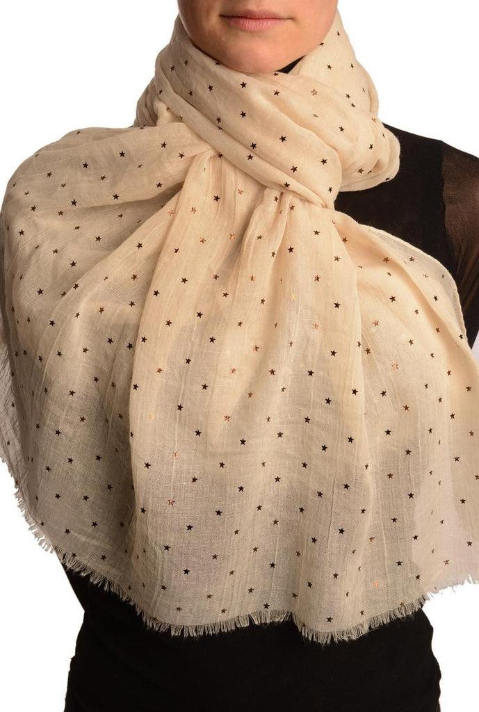 liss kiss Red Gold Printed Stars On Cream Scarf - Scarf