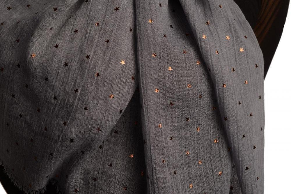 Liss Kiss Red Gold Printed Stars On Grey Scarf - Scarf