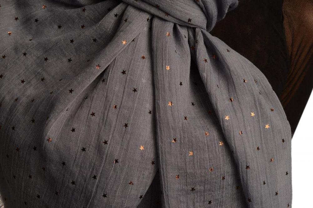 Liss Kiss Red Gold Printed Stars On Grey Scarf - Scarf
